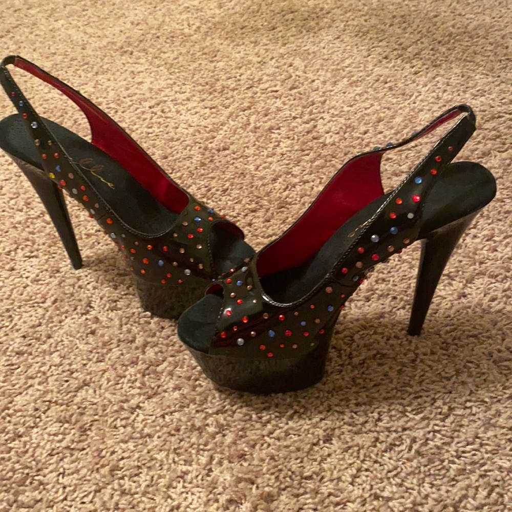 Essie Bedazzled 6 inch platform toe with colored rhinestones